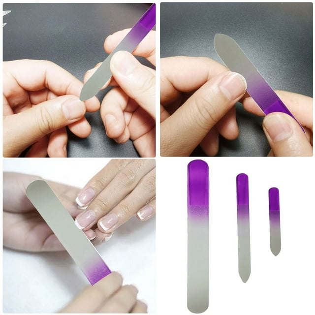 Violet Large and Medium Glass File Glass Nail File 3 Sizes A Set of Purple Glass Nail File