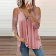 thumbnail image 2 of Jophufed Women Summer Tops Casual Lace Half Sleeve V-Neck Zipper Hollow Out T-Shirt Blouse Tops Flash picks, 2 of 5