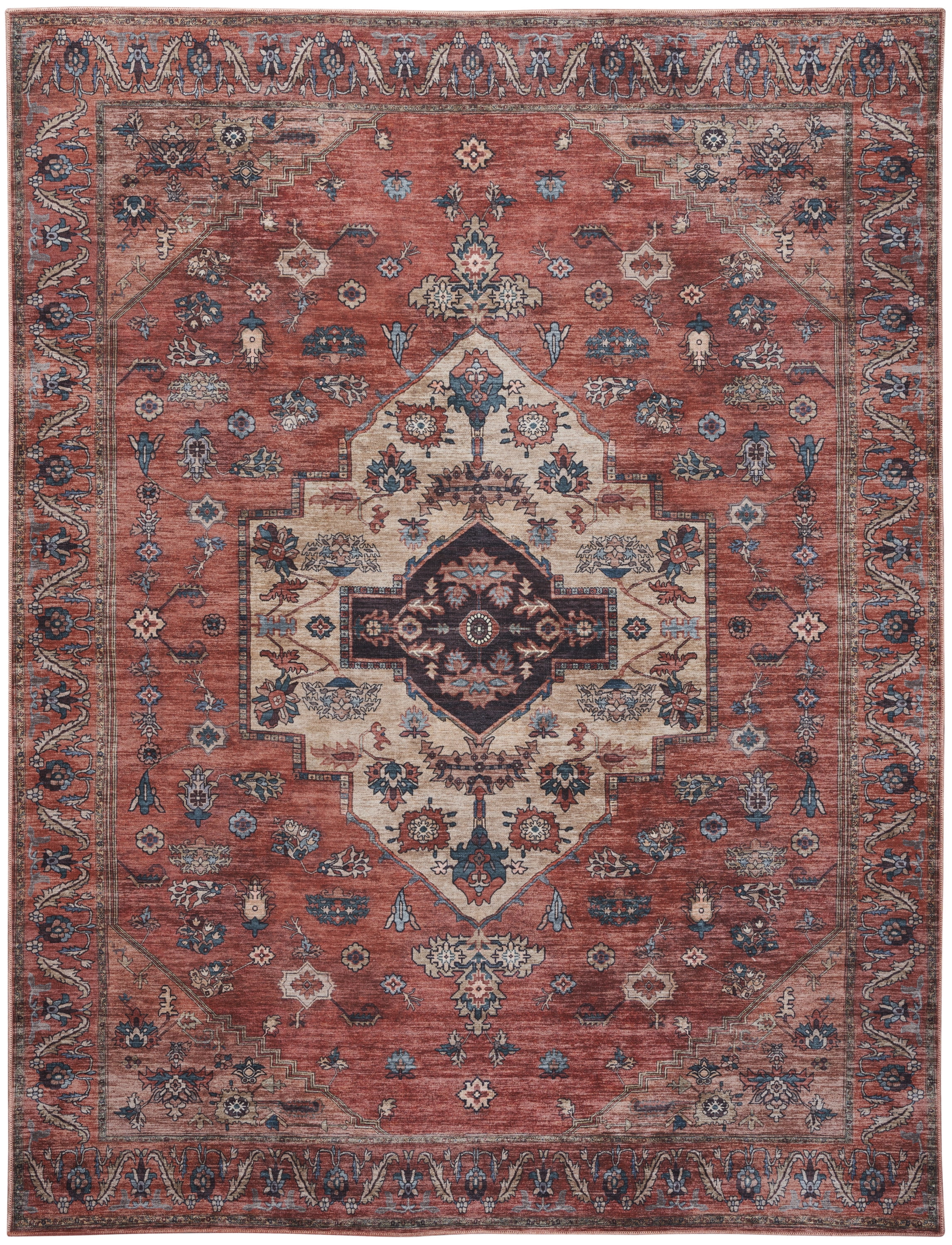 Nourison Brilliance Machine Washable Persian Rust Multicolor 9'2" x 12' Area Rug, (9x12)
