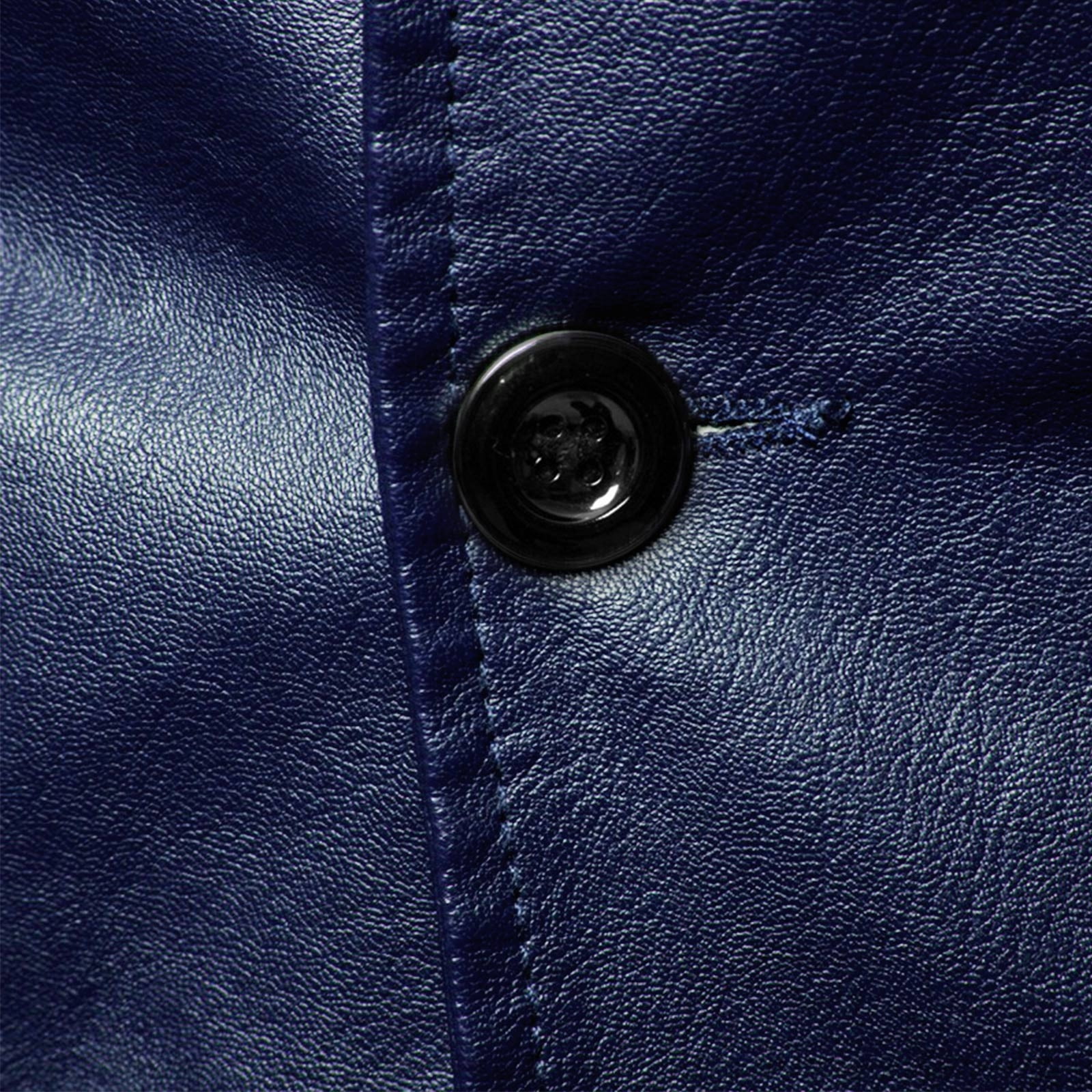 YLSDY Men's Faux Leather Blazer Jacket Slim Fit Button Up Long Sleeve Business Wedding Party Coat Dark Blue XXXXL