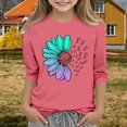 thumbnail image 2 of KAUOD Kids Girls 3/4 Sleeve T-Shirt Casual Printed Flowers Cotton Solid Tee Teen Crewneck Color Block Cute Spring Fall Blouses Tops, 2 of 4