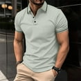 thumbnail image 2 of Idoravan Mens Shirts Casual Stylish Mens Shirts under $5.00 Men's Casual T-shirt Solid Color Turndown Collar Short Sleeve Buttons Blouse, 2 of 4