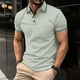 thumbnail image 2 of Camisas de Manga Corta de los Hombres de Color Sólido Turndown Collar Botón Blusa, Ligero Casual de Manga Corta Blusa, 2 of 4
