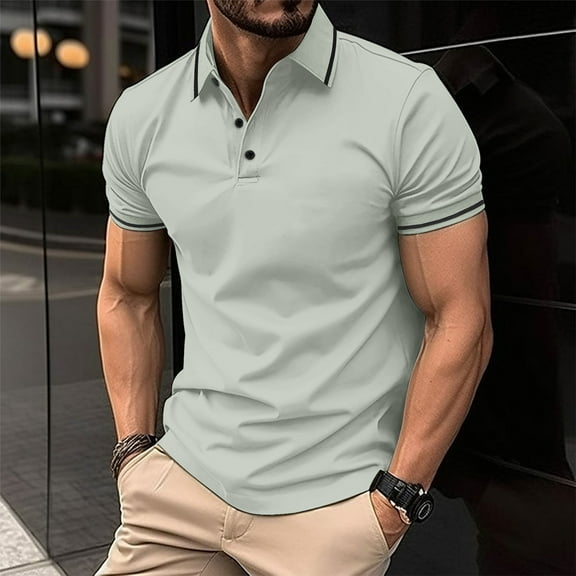 Homenesgenics Mens Shirts 3xl Men's Shirts Black Casual Solid Color Button-Down Short Sleeve Top Gray XXL