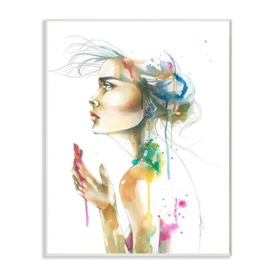 Stupell Industries Elegant Female Side Portrait Abstract Watercolor Drip Design by Elisaveta Stoilova