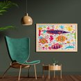 thumbnail image 2 of Sea Animals Wall Art with Frame, Art Fish Seahorse Starfish Dolphin Coral Underwater Life, Printed Fabric Poster for Bathroom Living Room, 35" x 23", Multicolor, by Ambesonne, 2 of 2