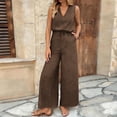 thumbnail image 6 of Fesfesfes Jumpsuit for Women Pants Overalls Printed Long Romper Casual Sleeveless V-neck Wide-leg Jumpsuit with Pockets and Drawstring Long Pants, 6 of 9