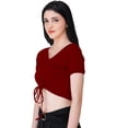 thumbnail image 3 of eloria Women's Casual Lycra Ruched Design V Neck Short Sleep Crop Top, Color : Marron, 3 of 7