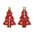 thumbnail image 3 of Christmas Wooden Tree Tabletop Decoration, 2-Piece Interlocking Red Snowflake Ornament for Mantel Shelf Holiday Decor, 5.82 in, 3 of 4