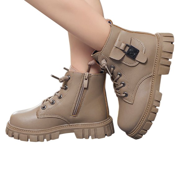 Chenyee Toddler Girls Boys Combat Boots Kids Waterproof Outdoor Slip On Ankle Booties Comfortable Walking Shoes