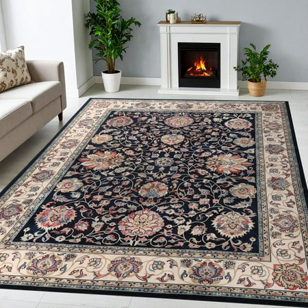 Superior Zadar Medallion Washable Indoor Area Rug, 2' x 15', Navy Blue/ Ivory
