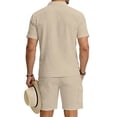 thumbnail image 6 of Eryao Men Casual Tracksuit Sets 2 Piece Short Sleeve Button V Neck Shirts Matching Elastic Waist Shorts with Pockets Summer Beach Lounge Outfits,Khaki,XXL, 6 of 8