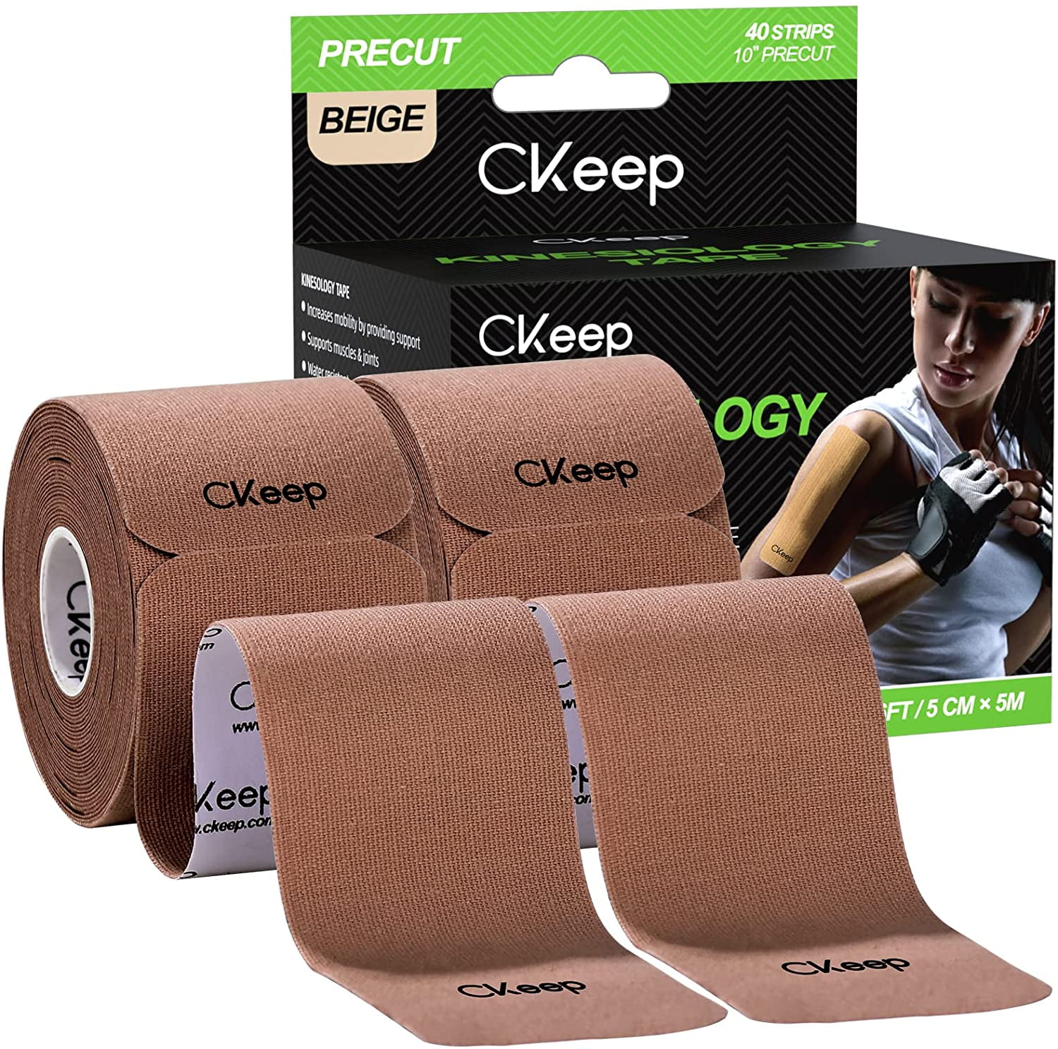 KT Tape Original Cotton Kinesiology Tape Beige 1 Roll of 20 Precut Strips 