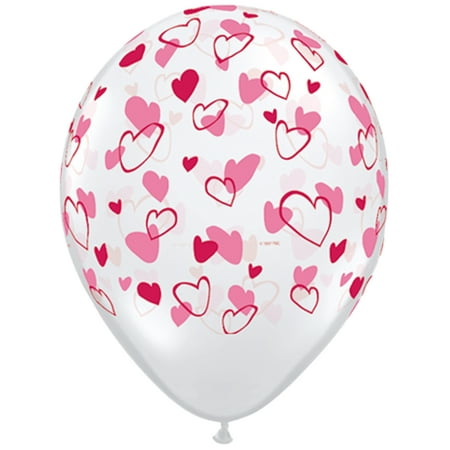 Valentines Day Modern Hearts Printed 11 Latex Balloons Clear Pink Red 50 Ct