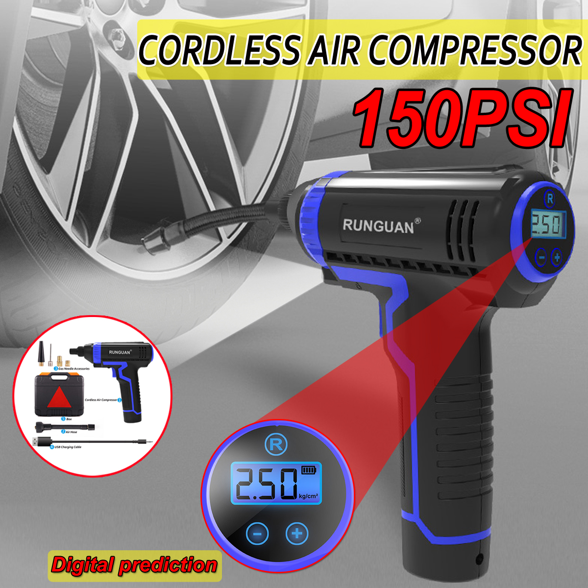 Cordless Tire Inflator, Portable Multifunction Air Compressor Handheld