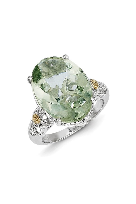 Sterling Silver w/14k Green Quartz Ring