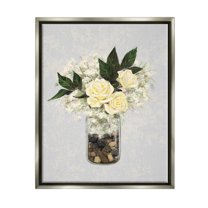 Stupell Industries Yellow Rose Flower Bouquet Decorated Rocks Vase Graphic Art Luster Gray Floating Framed Canvas Print Wall Art, Design by Ziwei Li