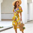 thumbnail image 1 of Primavera Boho Vestido de mujer Estampado floral Cuello en V Cinturón de cintura alta Vestido de ver Abanopi M, 1 of 7