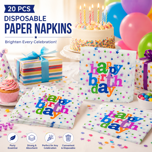 Birthday Plates Paper Disposable Happy Birthday Plates and Napkins Set Colorful Decorations Party Supplies for 10 Guests 10PC Happy Birthday Napkins