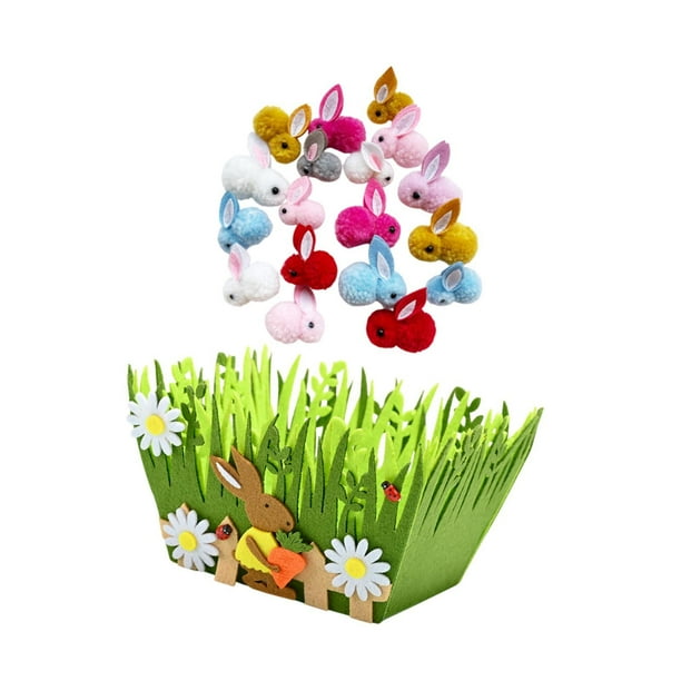 Canasta de Pascua precargada con juguetes de conejito de peluche, regalo de animales de peluche, conejos para Césped