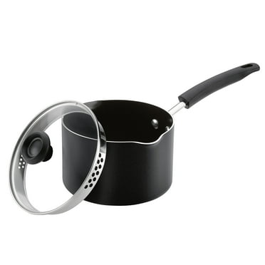 Farberware Easy Clean 3 Quart Aluminum Nonstick Straining Sauce Pan with Lid, Black