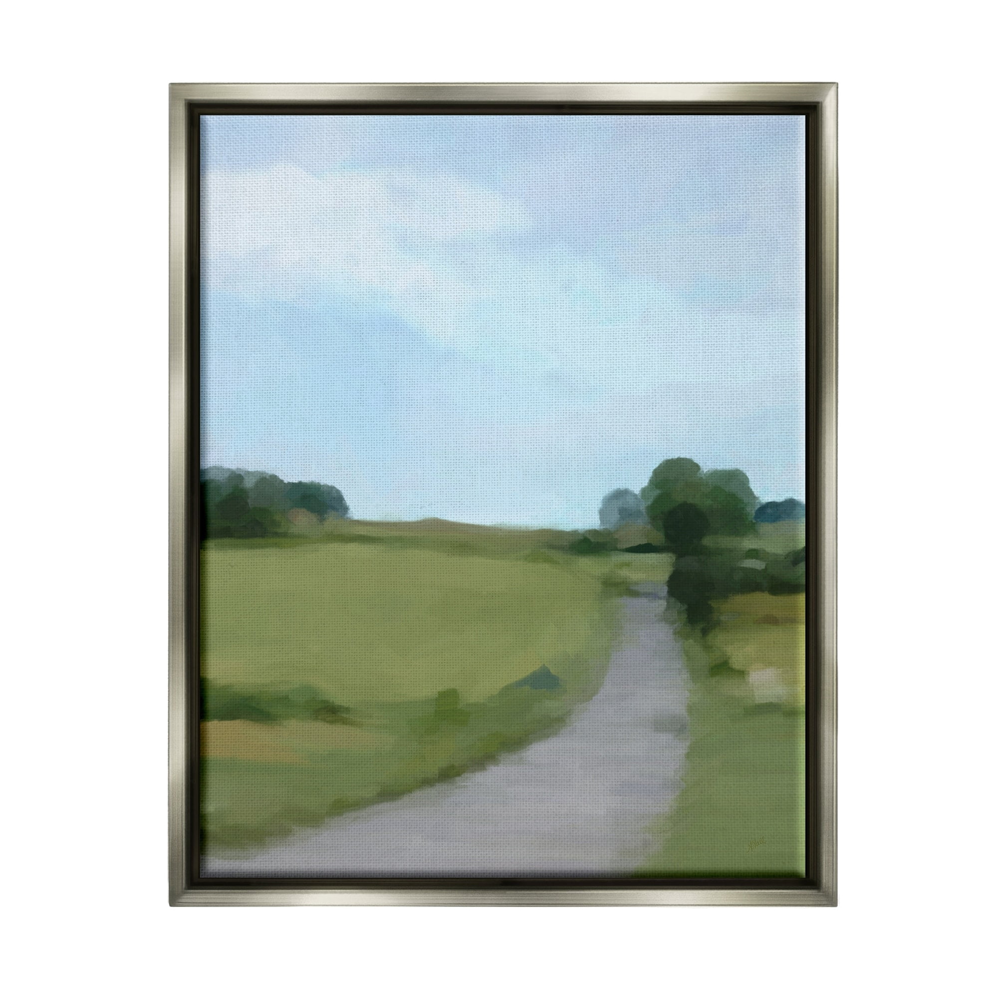 Stupell Industries Abstract Path Through Grassland Rural Landscape Scene Painting Luster Gray Floating Framed Canvas Print Wall Art, Design by Amy Hall