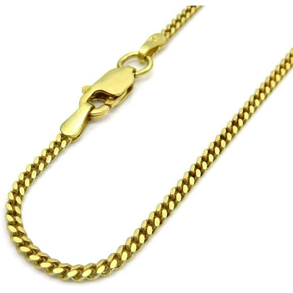 10K Yellow Gold 2mm Miami Cuban Chain, FREE Microfiber Cloth, Solid Gourmette Curb Link Mens Womens Necklace, Giorgio Bergamo