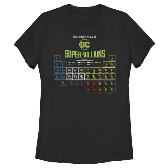 Women's Justice League Periodic Table of Super-Villains Graphic T-Shirt