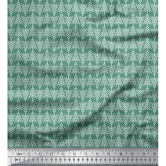 Soimoi Green Cotton Voile Fabric Tribal Stripe Printed Craft Fabric by the Yard 42 Inch Wide