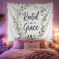 thumbnail image 2 of Rooted in Grace Script on White Background, Peaceful Rustic for Faith Lovers, Botanical Wreath Wall Art, Easter Gift, Tapestry Wall Hanging for Bedroom and Living Room, 2 of 7