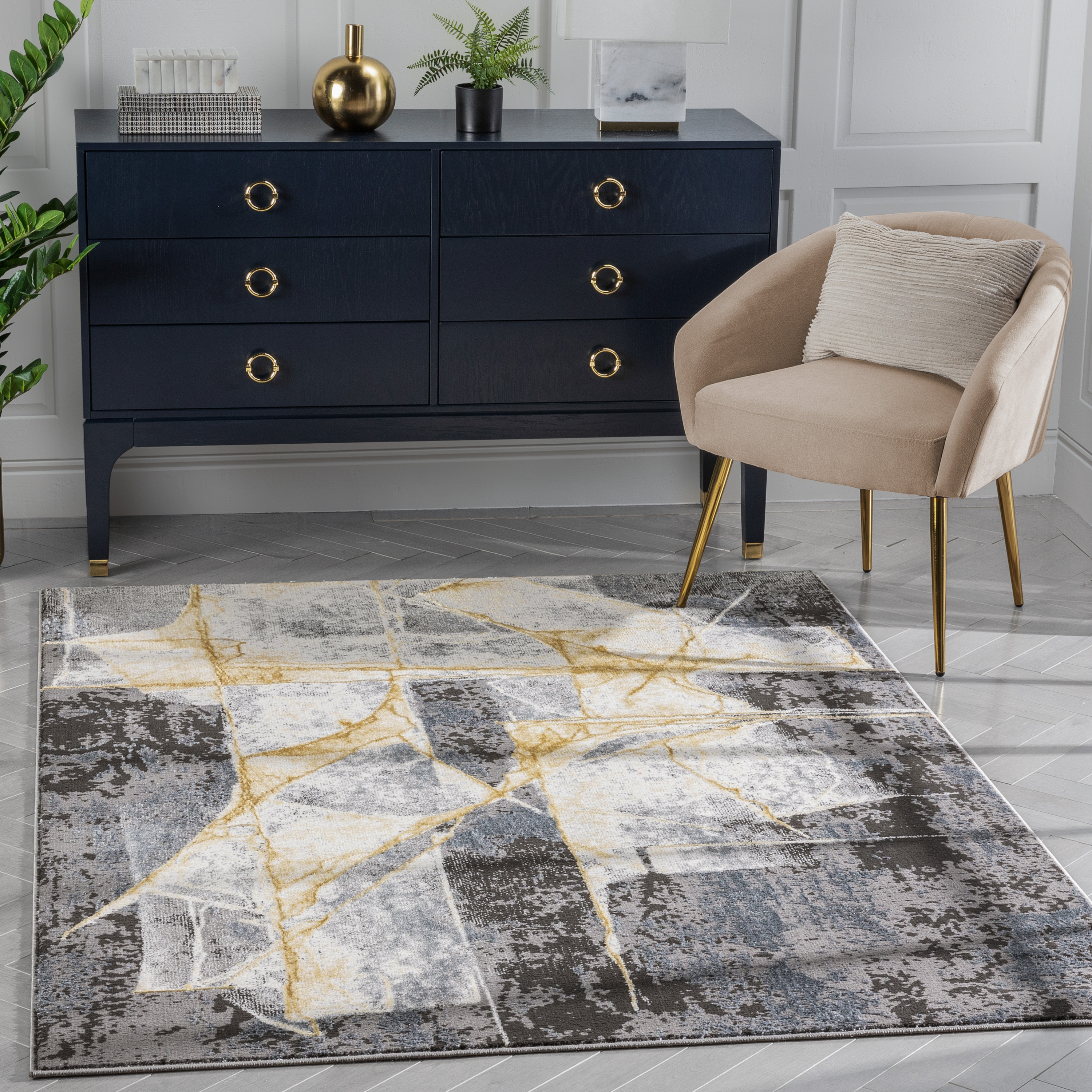 Well Woven Allora Abstract Grey Geometric Soft Glam Area Rug 8x10 (7'10