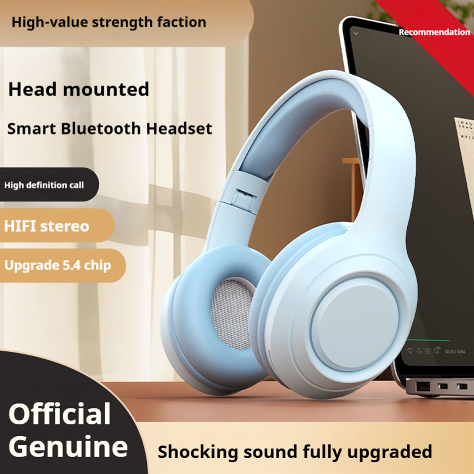 Wireless Bluetooth Over Ear Headphones Up to 28H Battery Life Headset with Microphone Gym Overhead Headphones Compatible with iOS & Android Mobile Phones, Computers, Laptop,Blue