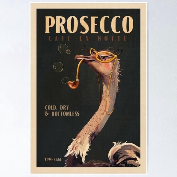 Vintage Art Deco Prosecco Ostrich Wine Poster, Poster Home Decor, Poster Only