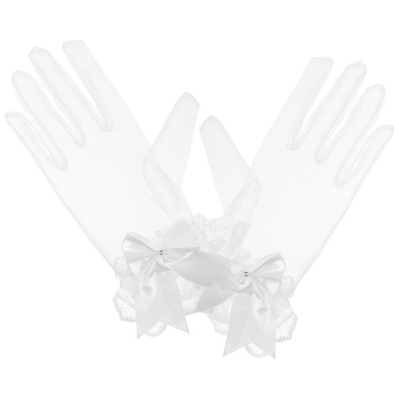 ETHZZLE 1Pair Short White Lace Gloves for Bride Wedding Accessories Comfortable Fit Decorative Gloves