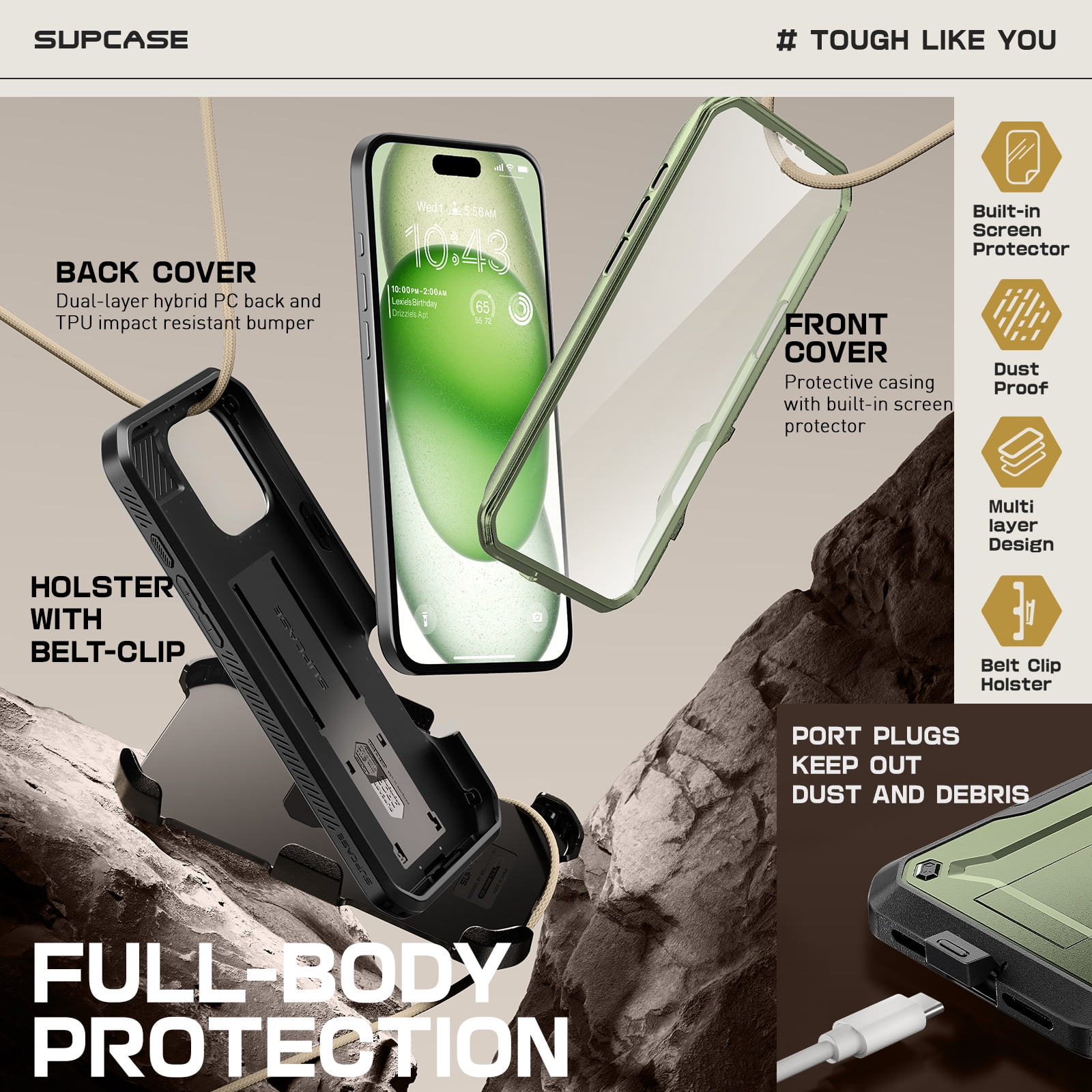 SUPCASE Unicorn Beetle Pro for 2024 Apple iPhone 16 Pro Max 6.9" Case with Screen Protector, [Built-in Stand & Belt-Clip] [Military-Grade Protection] Phone Case Cover for iPhone 16 Pro Max, Green