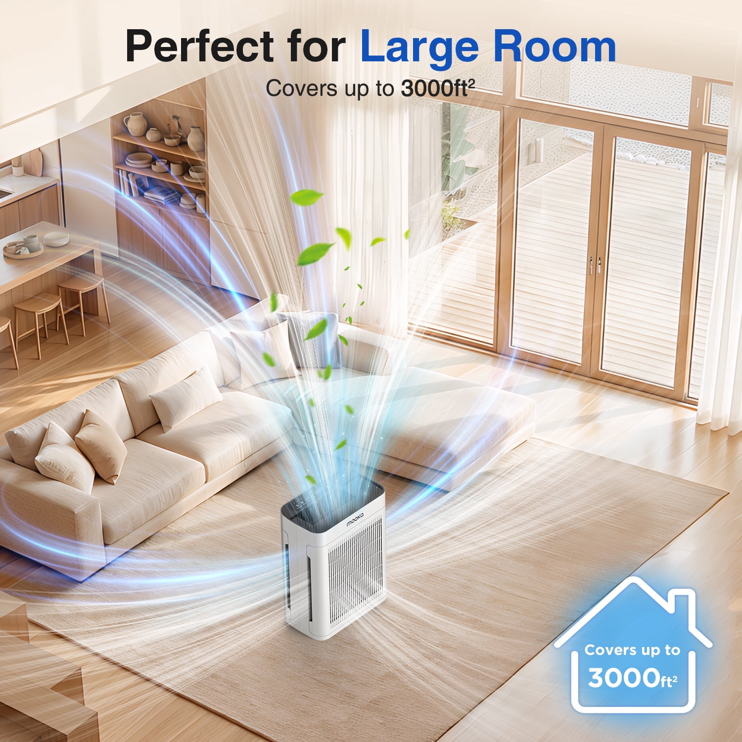 Pet Air Purifier for Home Large Room 3000 sq ft, H13 HEPA Washable Double-Sided Filter,Air Cleaner for Pet Hair Dander Odor Allergies Pollutant Smoke Dust,PM2.5 Air Quality Monitor,Auto Mode
