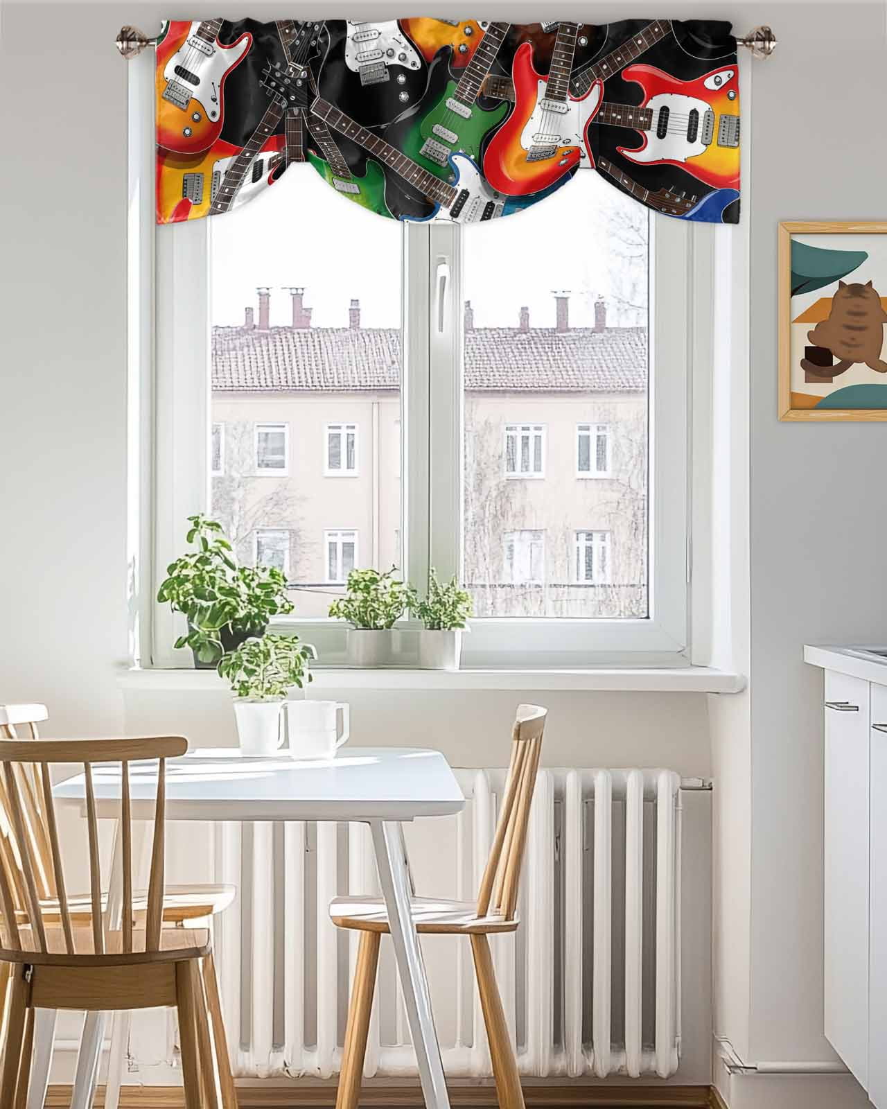 Electric Guitar Tie Up Valances Curtain, Adjustable Kitchen Colorful Guitar Music Instrumentation Valances for Windows Decor, Rod Pocket Short Curtains Set for Bedroom/Bathroom, 54"x18"