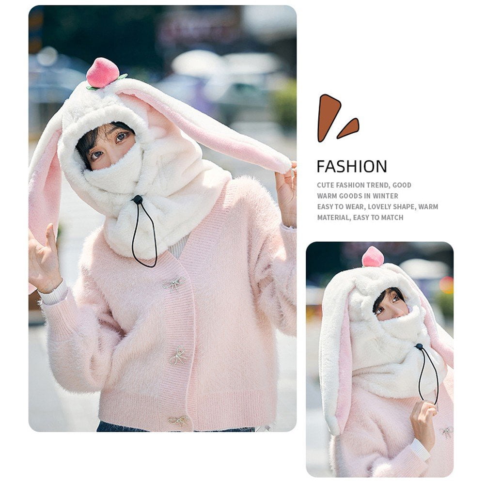 Jiibva Ski Helmet Cover,Cute Bunny Hood Ski Mask for Women and Men,Winter Warm Outdoor Hooded Sports Windproof Mask for Neck,Face