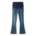 thumbnail image 2 of Deago Women's Stretch Maternity Bootcut Jeans with Pockets Over The Belly Bell Bottoms Flare Denim Pants Pregnancy Clothes (Dark Blue, S), 2 of 9