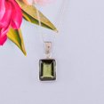 thumbnail image 2 of QNAVIC Green Moldavite Step Cut Rectangle Stone Handmade Bezel Dainty Pendant Necklace for Women, Healing Chakra Crystal, Rhodium Plated 925 Sterling Silver Chain Necklace, Women Gift, 2 of 3