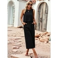 thumbnail image 3 of Women'S Summer 2 Piece Outfits Set Round Neck Sleeveless Tank Crop Top Wide Leg Pants Set with Pockets Black L, 3 of 8