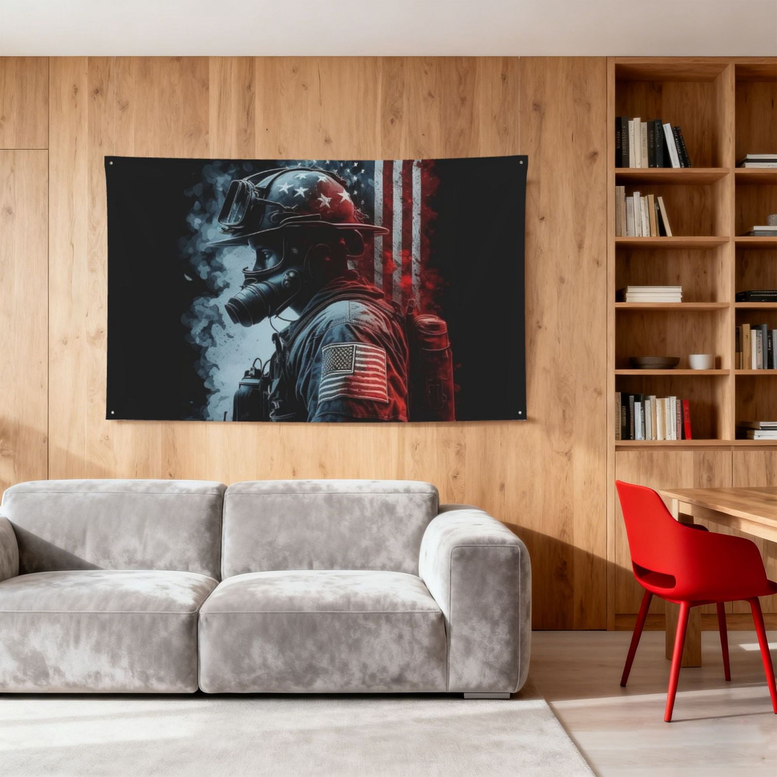 Fireman American Flag Four Hole Decorated Banner Flag for Garden Yard Home Decoration Indoor Outdoor 4x6 Ft
