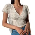 thumbnail image 4 of Women Vintage Floral Floral Print Crop Top V-neck Short Sleeve Y2K Tshirt Female, 4 of 11