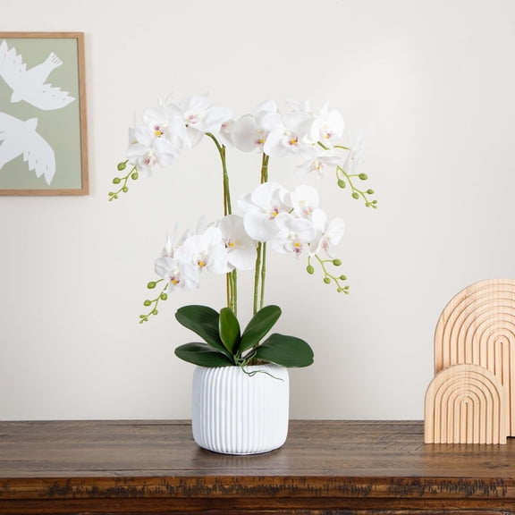 Nearly Natural Phalaenopsis Orchid Floral Artificial Arrangement with Ceramic Vase - 26" - White