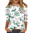 thumbnail image 3 of HAVUITYY Easter 3/4 Sleeve Sweaters for Women, Cute Printed Womens Lightweight Crew-neck Tops, Women's Spring Loose Pullover, 3 of 5