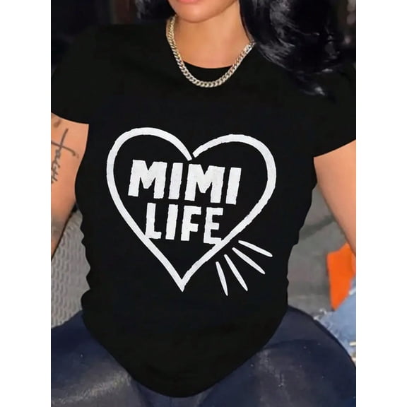 Mimi Life Heart Valentine's Day Graphic Women Short Sleeve T-Shirt