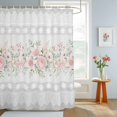 thumbnail image 4 of Pink Flowers Shower Curtains for Bathroom, Grey Vintage Botanical Floral Striped Waterproof Fabric Shower Curtain, Decorative Bathroom Curtain for Bathtub, 36"x72", No Hooks Included, 4 of 9