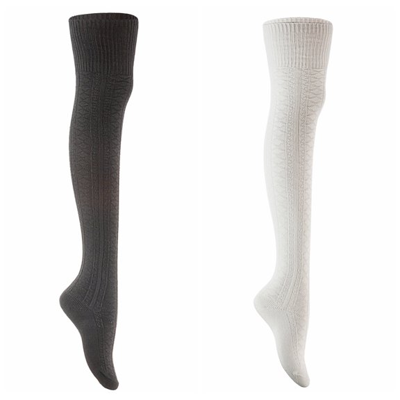 Meso Big Girl's Women's 2 Pairs Awesome Thigh High Cotton Socks, Comfortable, Soft and Super Durable M1025 6-9 2p-11 Black Cream