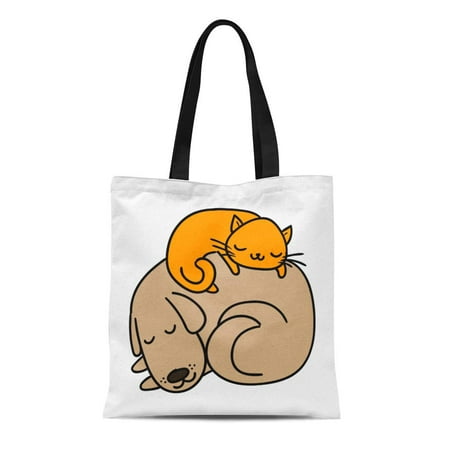 KDAGR Canvas Tote Bag Cute Sleeping Dog and Cat Best Friends Adorable Reusable Shoulder Grocery Shopping Bags
