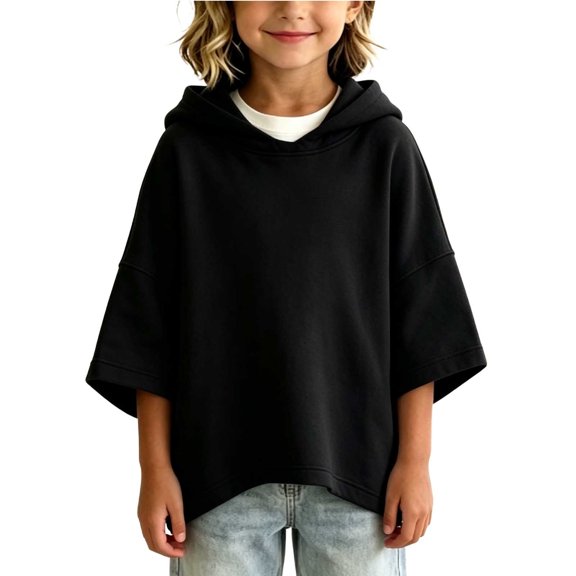 Mitankcoo Girls 3/4 Sleeve Oversized Hoodie Basic Pullover Sweatshirt for Kids Casual Comfort